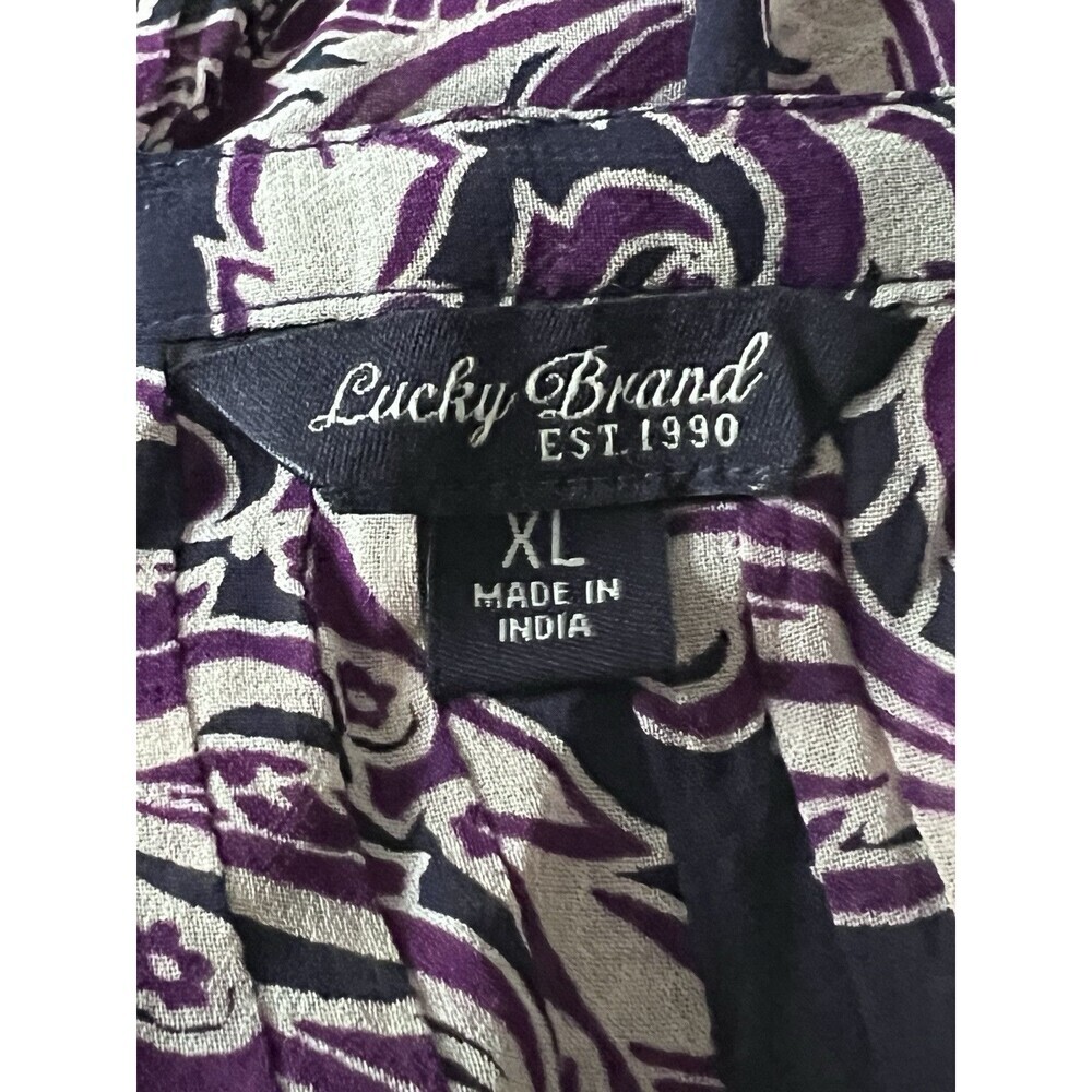 Lucky Brand Navy Paisley‎ Semi Sheer Boho Peasant Tunic Top Shirt Women Size XL - Picture 3 of 6